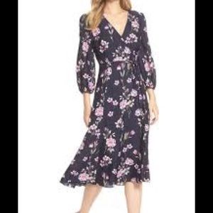 Eliza J Floral Wrap Midi Dress in Navy Blue